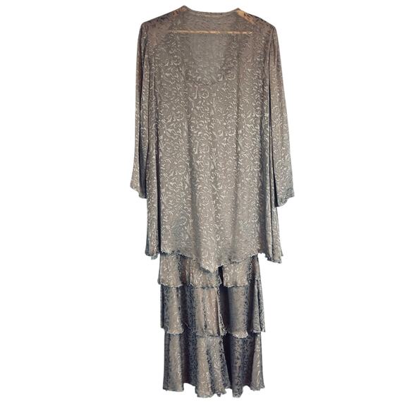 Cameron Blake by Mon Cheri Silk Tiered Midi Dress Jacket Beaded Silver Size 18 - Picture 3 of 6